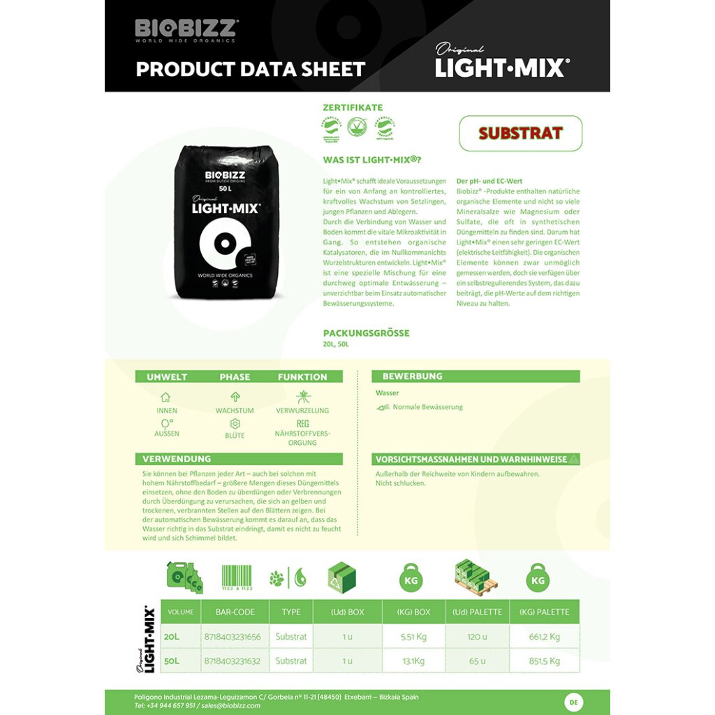 Biobizz Light 20 L, Basic substrate for seedlings and young plant